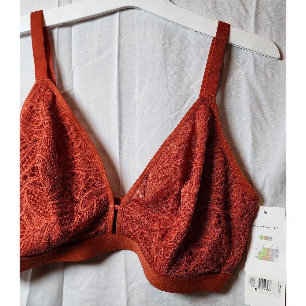 New Lively Women's Orange Wireless Semi Sheer Bra Adjustable Straps Size 2 - Picture 2 of 5
